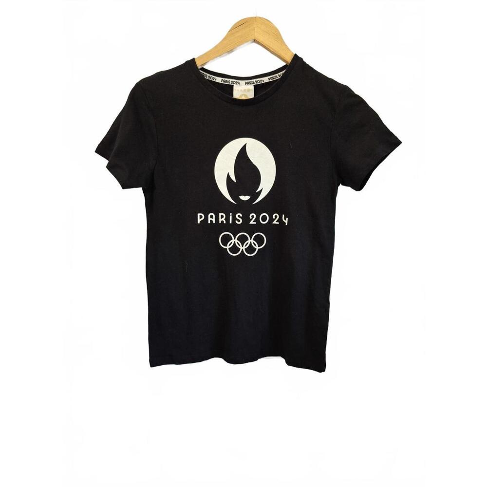 Nwt Paris 2024 Youths Black Graphic T-Shirt Short Sleeve 100% Cotton
